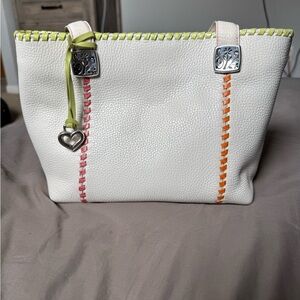 VGUC! Brighton White Tote with Pink and Orange Accents
